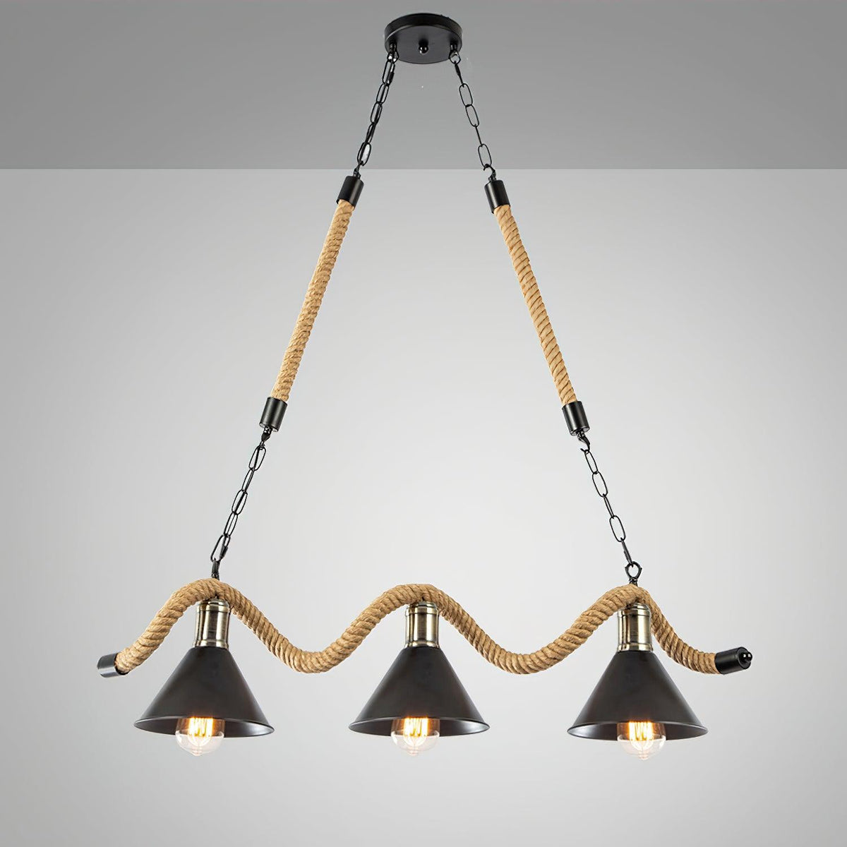 Hemp Rope Industrial Wave Gasolier Chandelier
