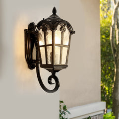 Waterproof Vintage Lantern Shaped Black Retro Outdoor Plug in Wall Lamp
