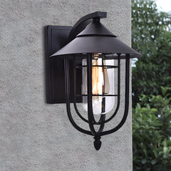 Waterproof Retro Iron Glass Motion Sensor Black Modern Outdoor Wall Lights