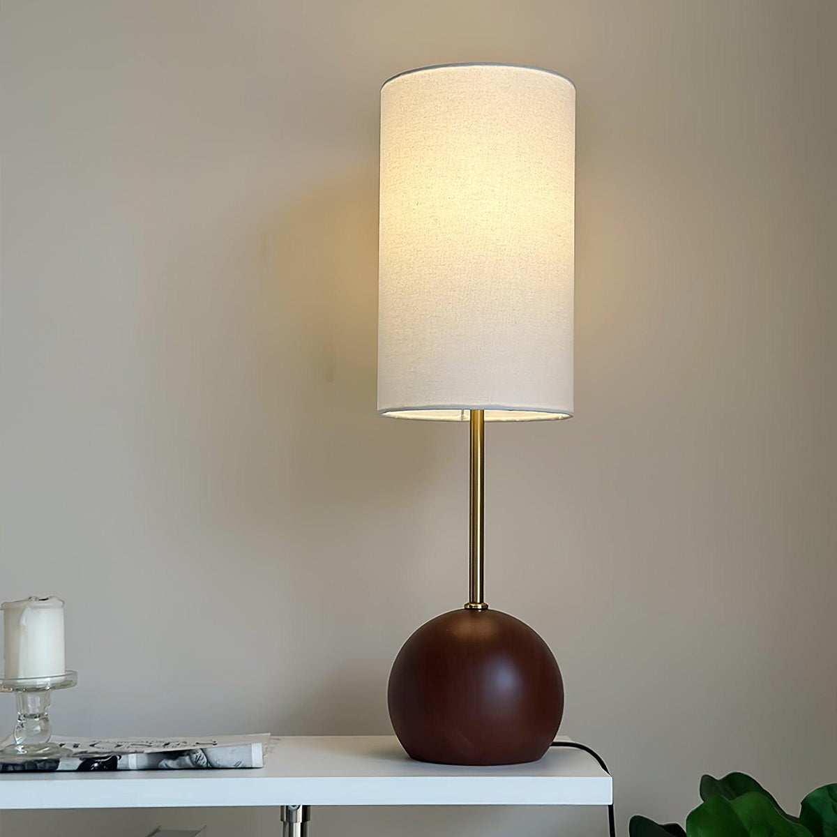 Orbis Wooden Sphere Side table lamp Table Lamp