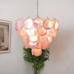 Pink Murano Disc Crown Chandelier