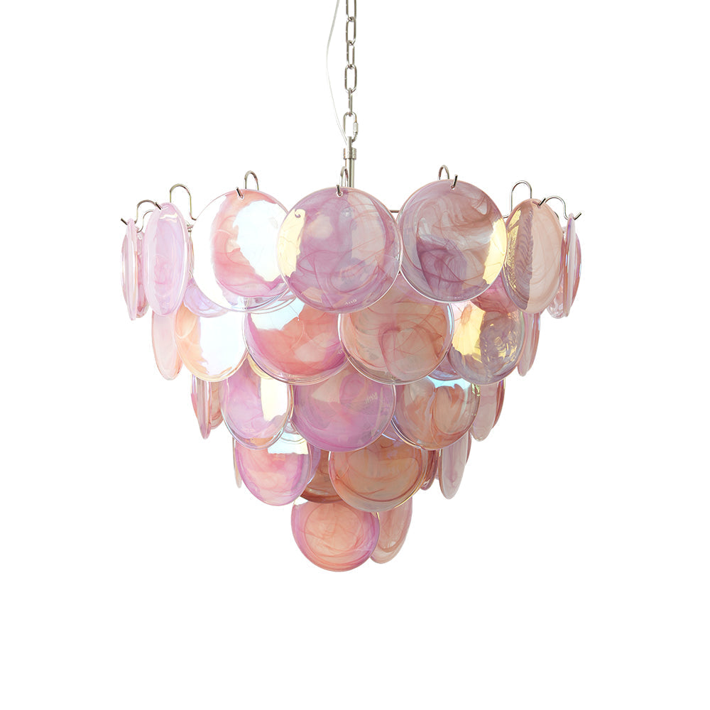 Pink Murano Disc Crown Chandelier