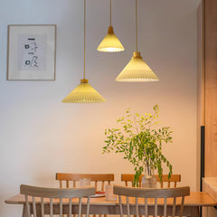 Pleated Wooden Droplight Pendant Light
