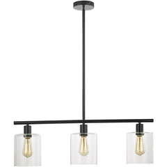 Linear 3 Lantern Vintage Pendant Lighting Metal Glass LED Kitchen Lighting