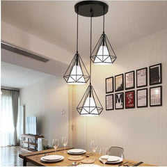 Geometrical Lantern Classic Island Pendant Lights Metal Fabric Ceiling Light