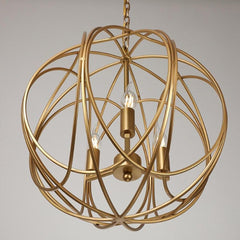 3 - Light LED Brass Globe Cage Candlestick Orb Chandelier