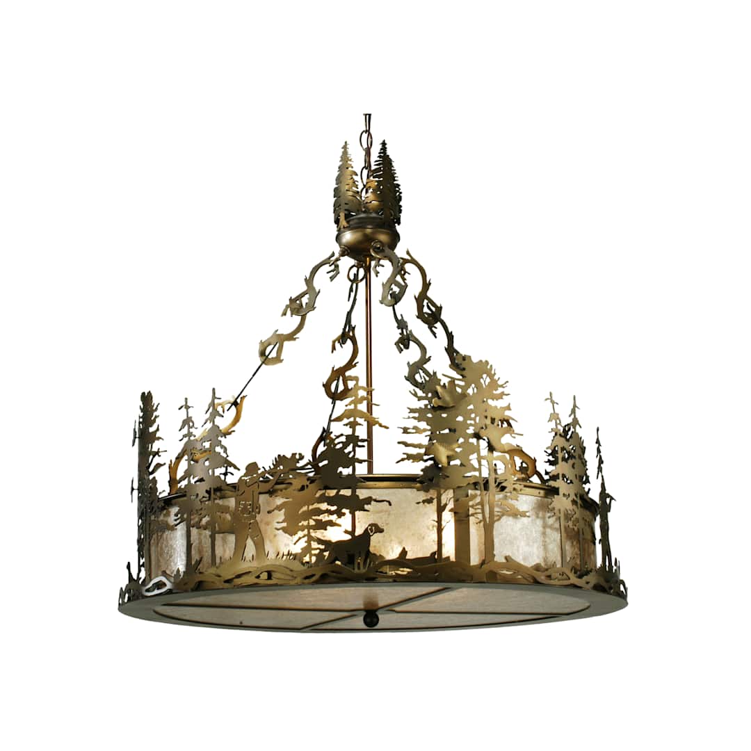 30" W Quail Hunter with Dog Inverted Pendant