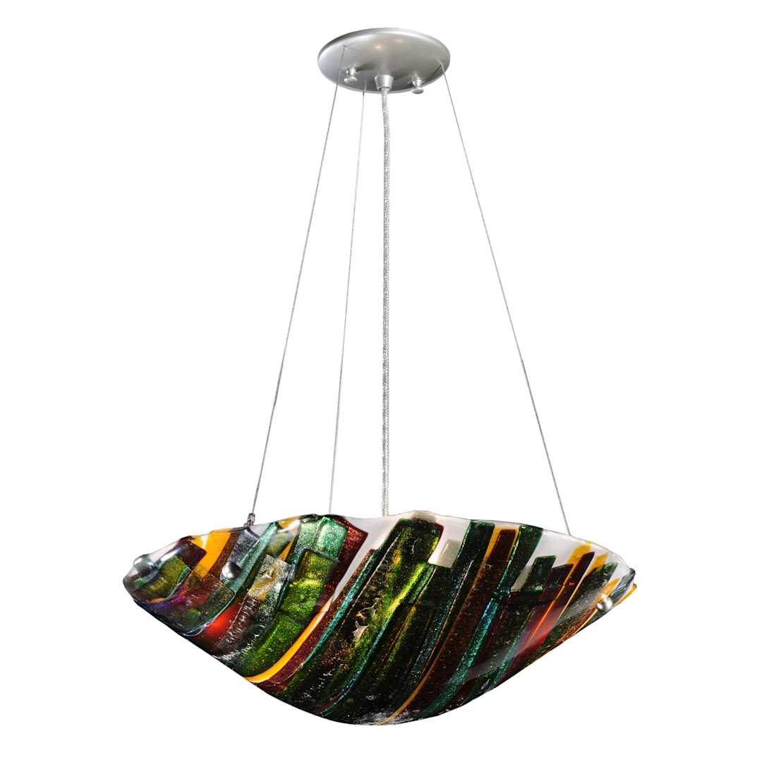 18" W Penna Di Pavone Fused Glass Inverted Pendant