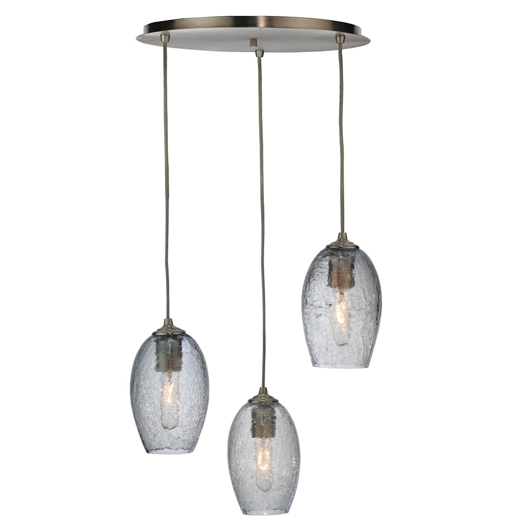 20" W Crackle Orb 3 Light Mouth Blown Shower Flush Mount Ceiling Fixture