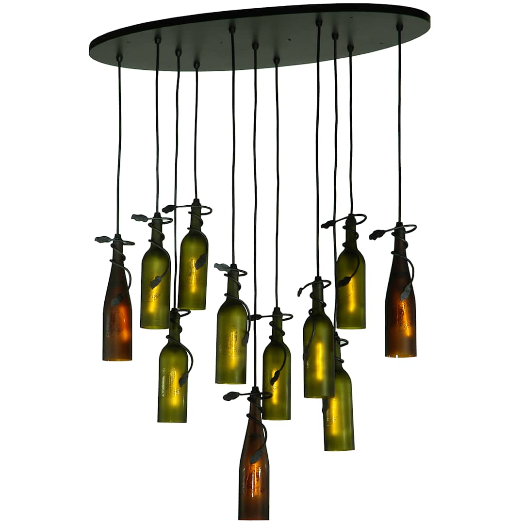 36" Wide Thirsty Owl 11 Wine Bottle Shower Pendant