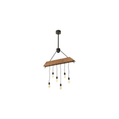 6-Lichts 112 cm Brede Houten Lineaire Hanglamp