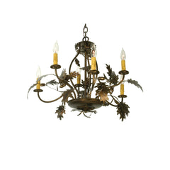28" W Oak Leaf & Acorn 6 Light Chandelier