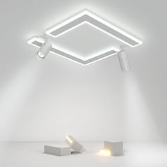 Square Dimmable Flush Mount Modern Lighting with 2 Adjustable Spotlights Track Lights