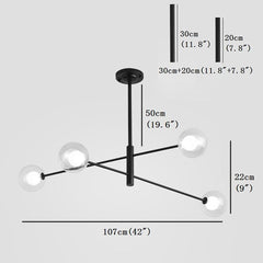 4-light Glass LED Linear Design Black Modern Sputnik Chandelier Ceiling Lights